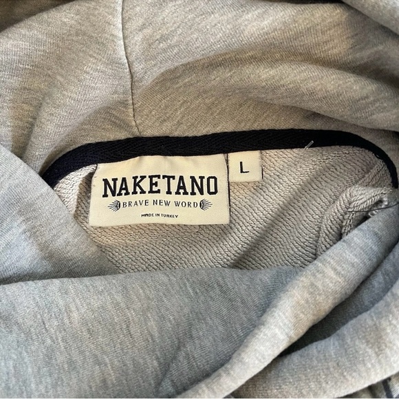 Naketano Grey Cowl Neck Hoodie - Size Large - Nautical Anchor Print Sweater - L - Picture 4 of 14